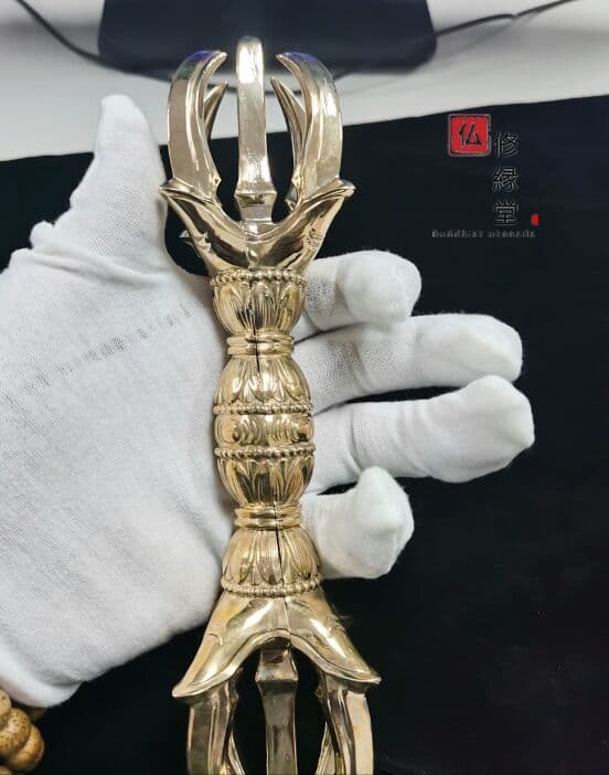真言宗法具 人形五鈷杵 金剛杵 仏教用具 法器 密教 真鍮製 23cm