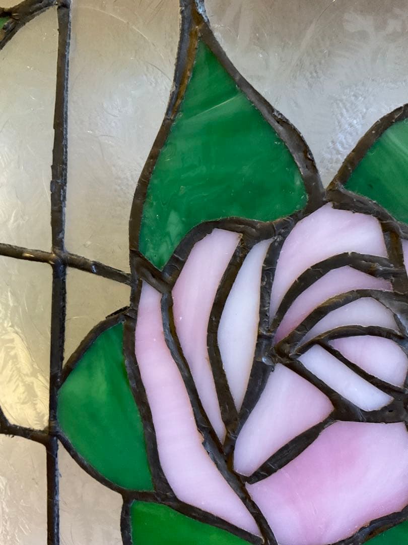 額装 ステンドグラス　薔薇 バラ　窓　アンティーク　ヴィンテージ　大正 浪漫