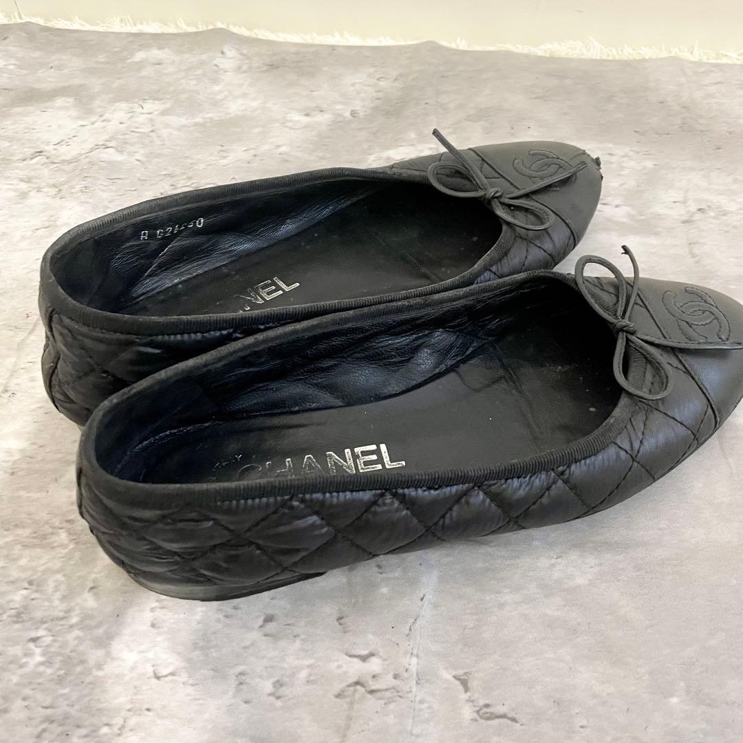 CHANEL バレエシューズ リボン ココマーク 36 1/2 ブラック 23㎝