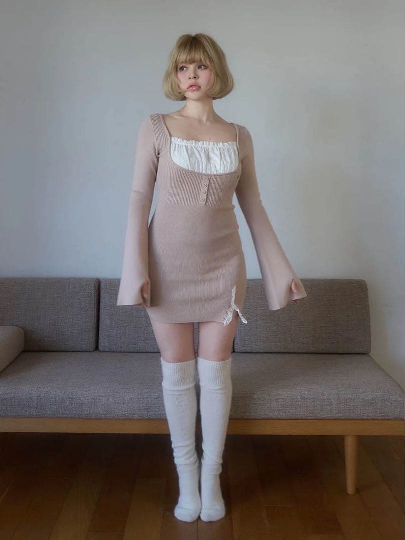 新品　andmary Poppy lace mini dress ベージュ