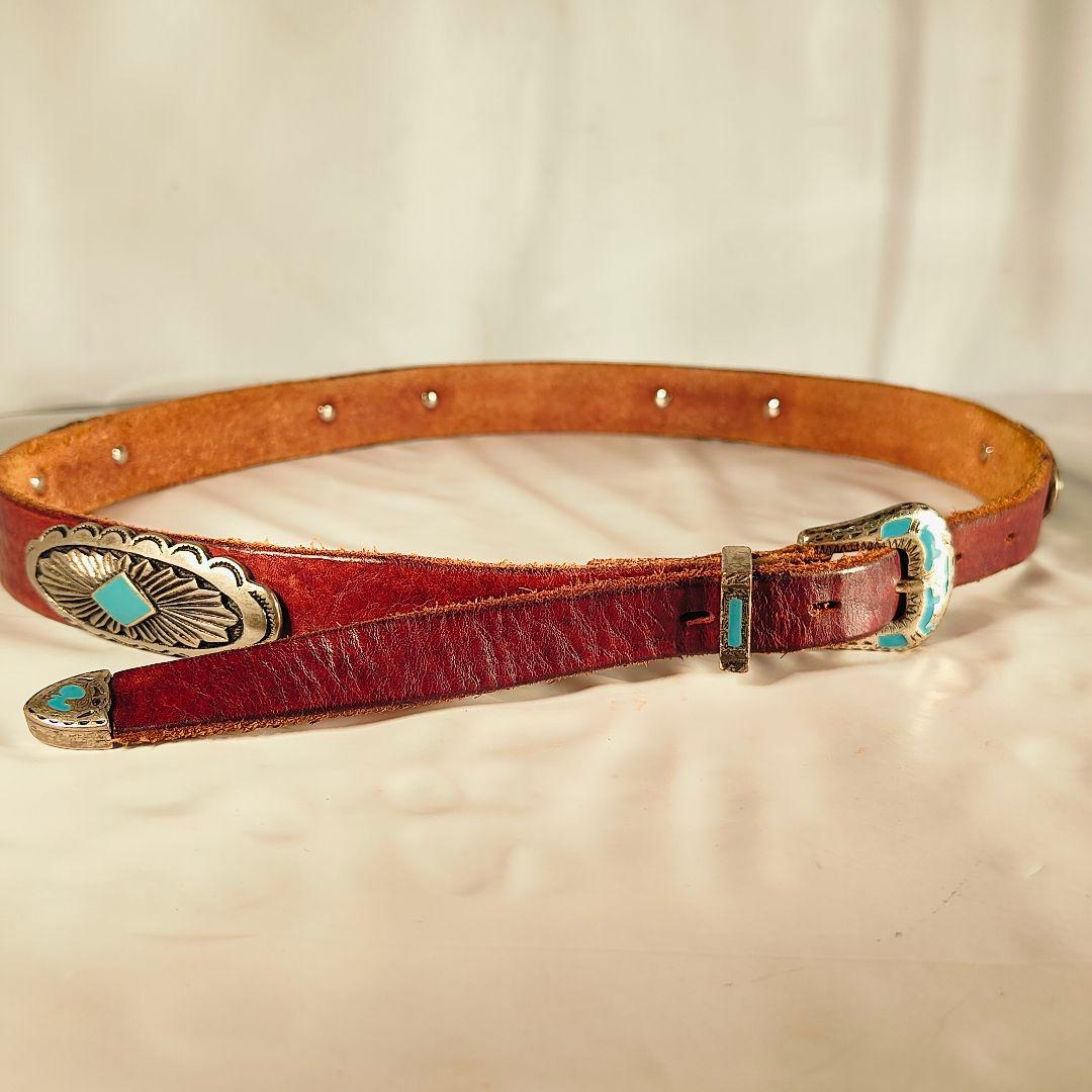 【ヴィンテージ】PUNTO VITA 高級碧ターコイズコンチョベルト　イタリア製