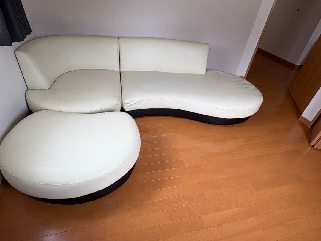 【美品】PVCレザー張り カウチソファ（ロー／ハイ切り替え可能）引き取り限定仙台