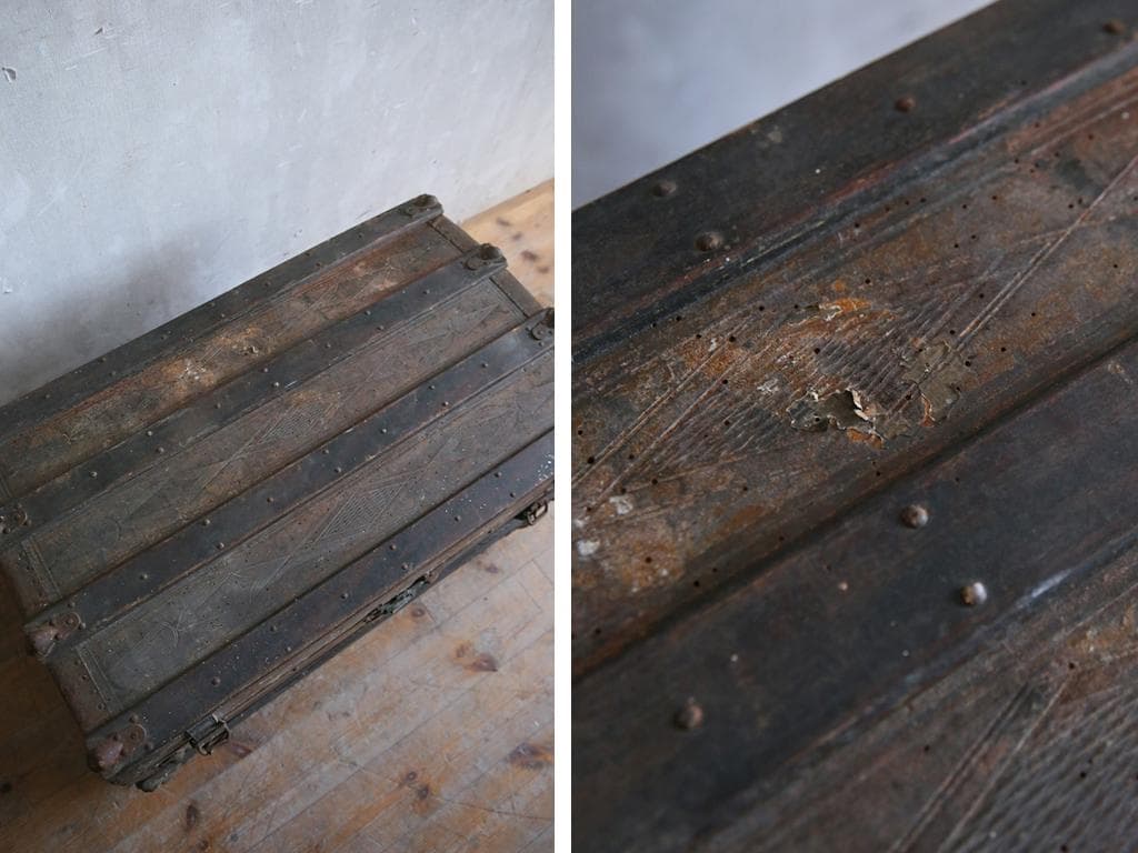 英国アンティーク古木トランクケース/スーツケース/テーブル机(74-307)