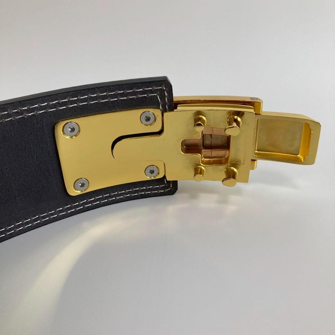 パワーベルト Sサイズ ワンタッチ可変式 本革100％ 緑×ゴールド レバー