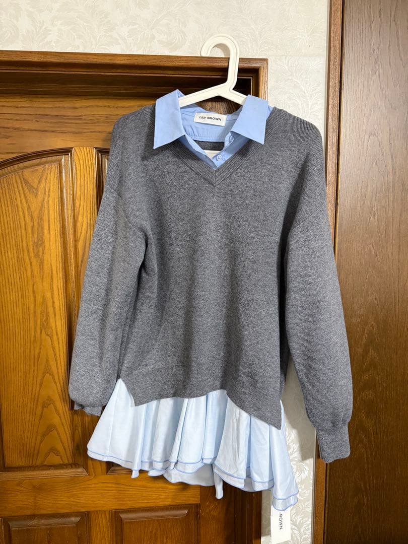 【未使用タグ付き】LILY BROWN シャツドッキングフリルミニワンピース