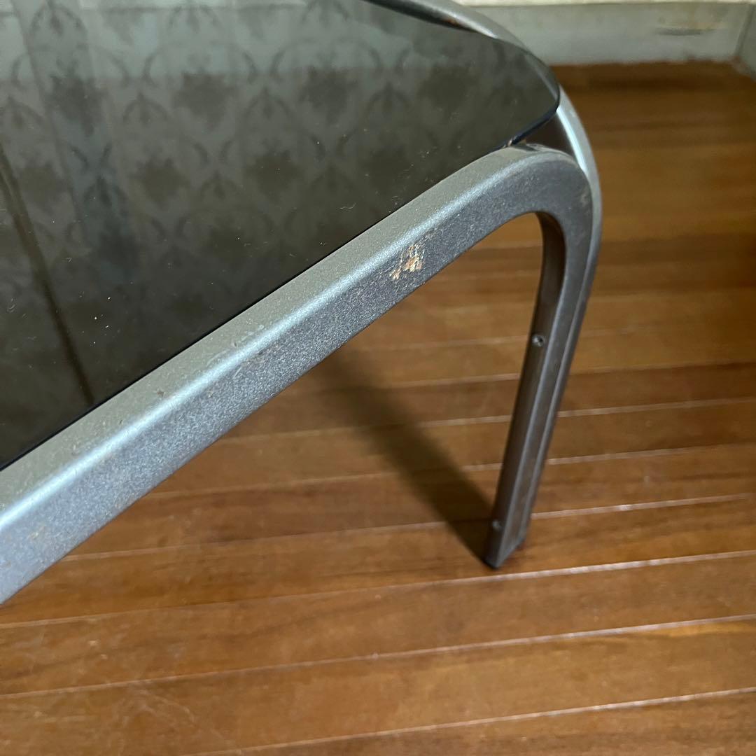 【アンティーク】昭和レトロ アイアンフレーム ガラステーブル 座卓 正方形 男前