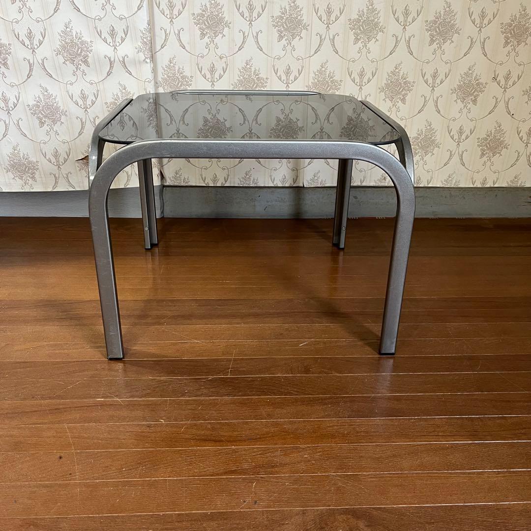 【アンティーク】昭和レトロ アイアンフレーム ガラステーブル 座卓 正方形 男前