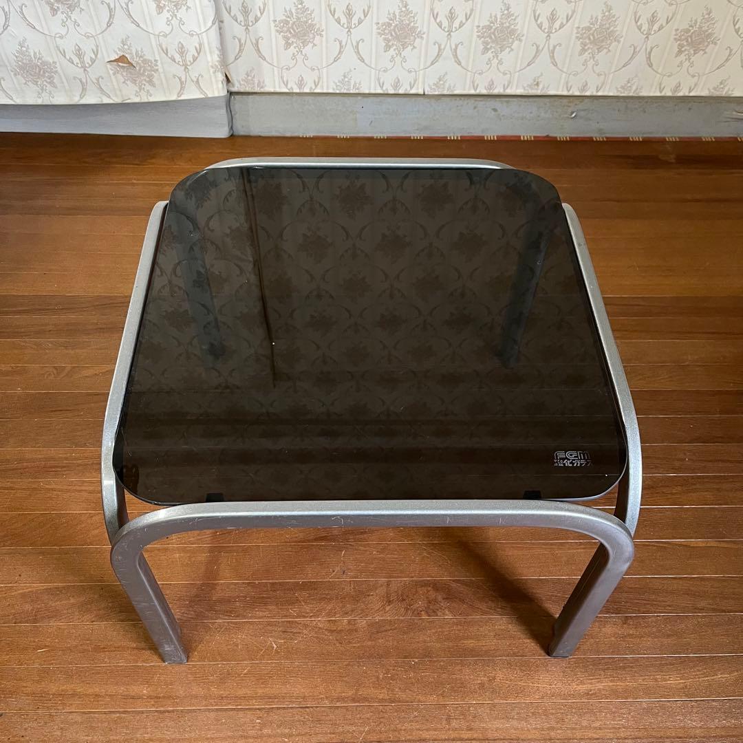 【アンティーク】昭和レトロ アイアンフレーム ガラステーブル 座卓 正方形 男前