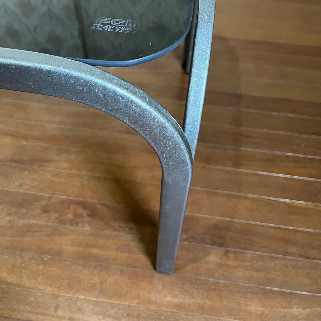 【アンティーク】昭和レトロ アイアンフレーム ガラステーブル 座卓 正方形 男前