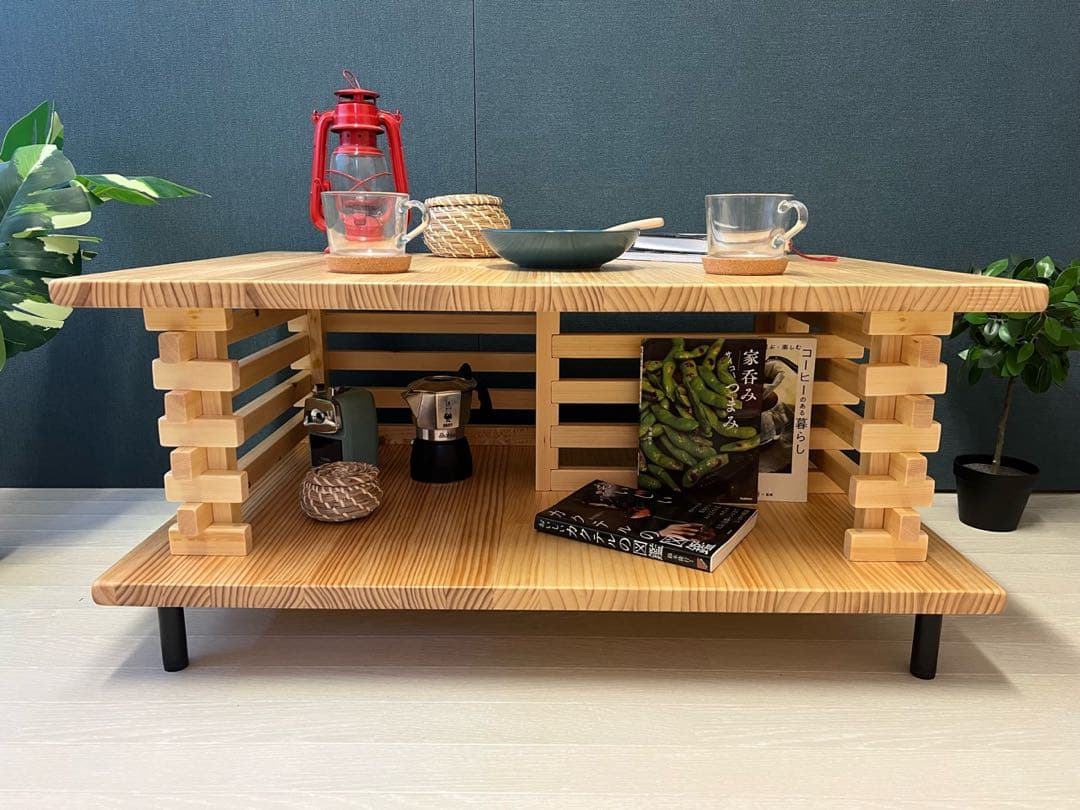 【在庫整理】 ローテーブル 和風 木組格子形 90cm 60cm パイン Nt