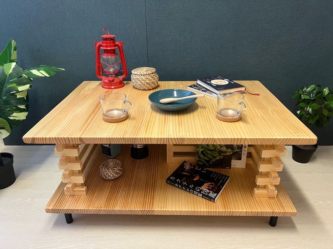 【在庫整理】 ローテーブル 和風 木組格子形 90cm 60cm パイン Nt