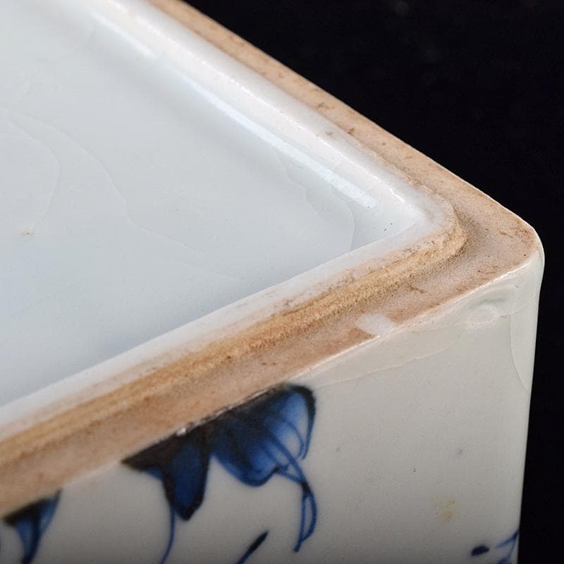 瀬戸焼　古瀬戸　染付　梅牡丹文　四方三段重箱　時代箱付　V　R8582