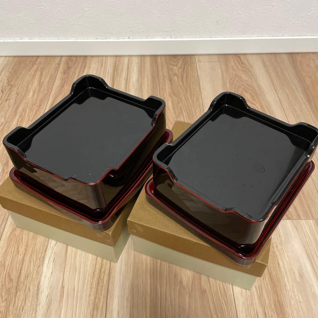 アソベ　漆器 重箱 黒と赤のツートン 箱付き　2個セット