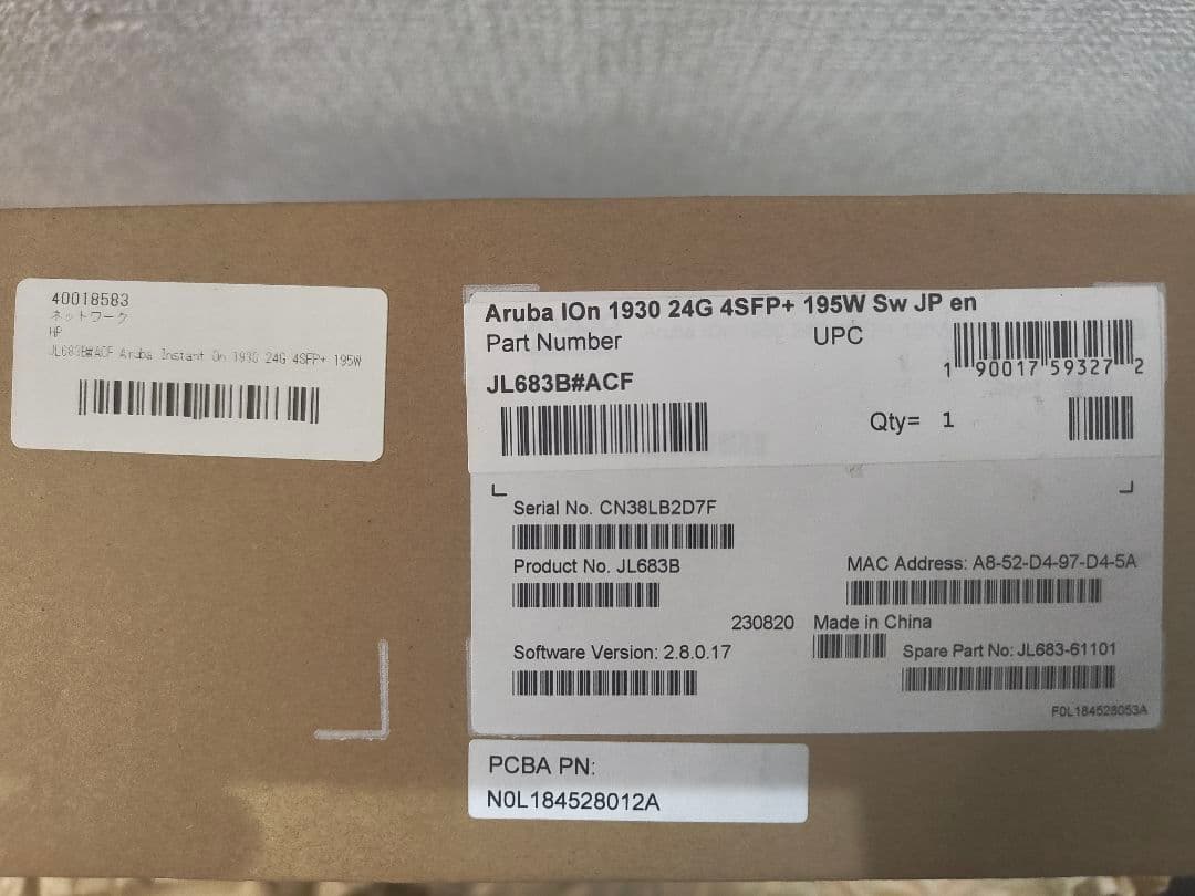 ルーター・ネットワーク機器 Aruba IOn 1930 24G 4SFP+ 195W Sw JP en