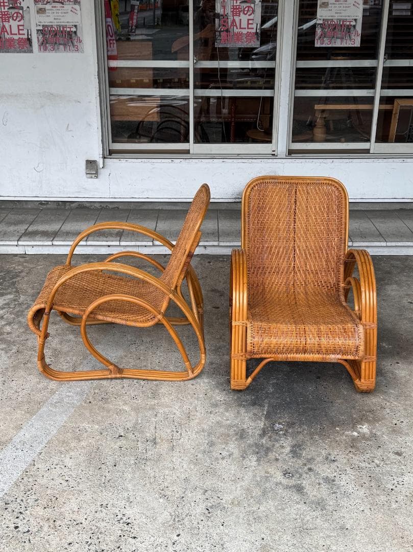 ラタンラウンジチェア_A　ヴィンテージ　北欧　アンティーク　パーソナルチェア