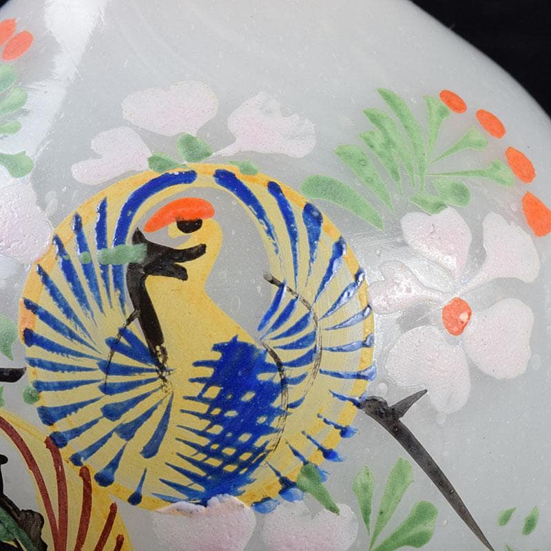 ガラス工芸　鶴亀図　雛徳利　一對　時代箱　縁起物　V　R8928