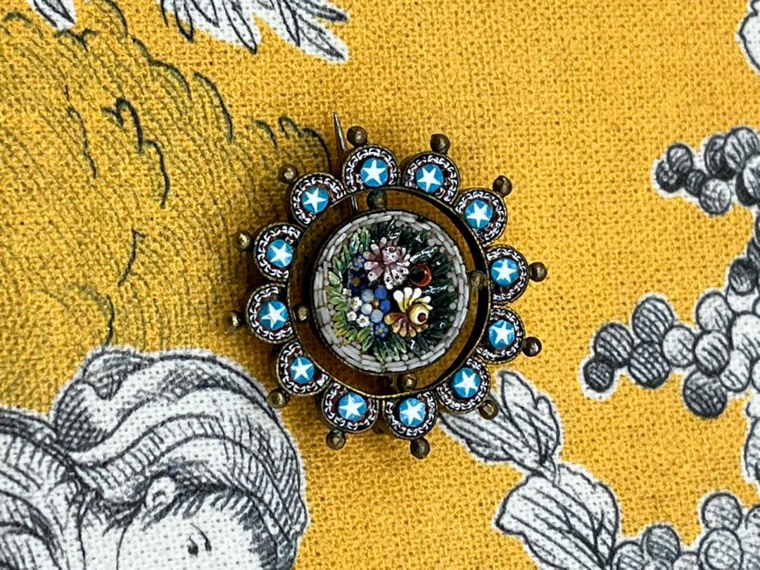 イタリアヴィンテージ マイクロモザイクブローチ ブルー 星⭐︎