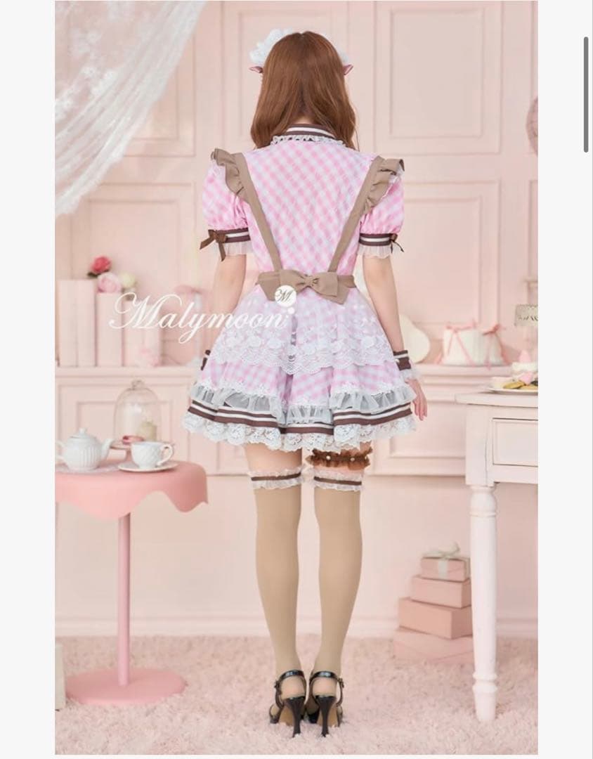 Malymoonピンクチョコレートギンガムメイド
