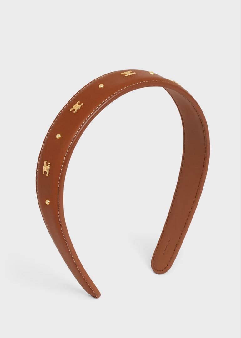 ブラウンレザー ゴールドスタッズ ヘッドバンド