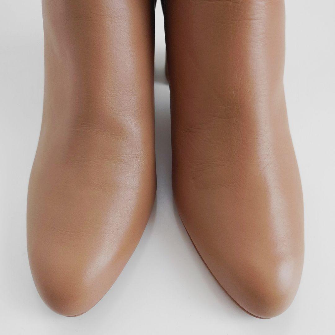 未使用 ダイアナ リボン チャンキーヒール レザー ブーツ サイドジップ 本革