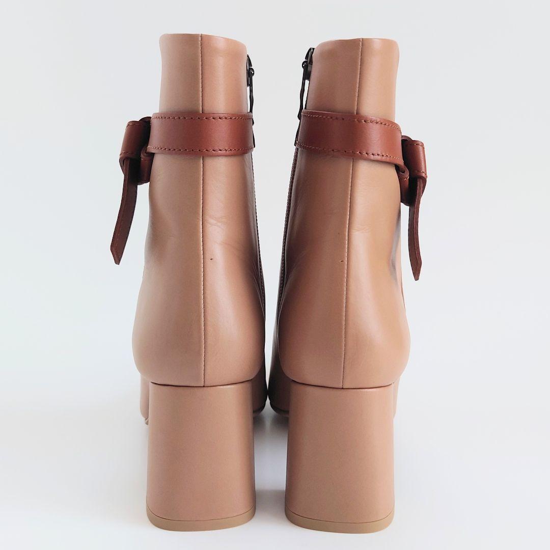 未使用 ダイアナ リボン チャンキーヒール レザー ブーツ サイドジップ 本革