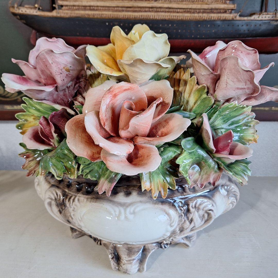 イタリア製 輸入雑貨 カポディモンテ焼き 磁花 ローズ リビングスタジオ