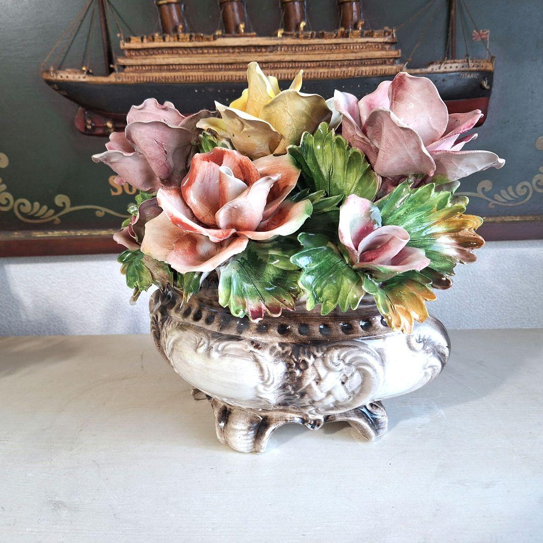 イタリア製 輸入雑貨 カポディモンテ焼き 磁花 ローズ リビングスタジオ