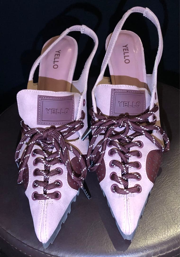 YELLO ピンク スエード ポインテッドトゥ ミュール Lサイズ