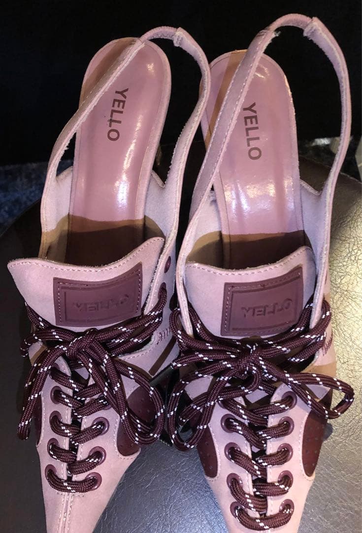 YELLO ピンク スエード ポインテッドトゥ ミュール Lサイズ