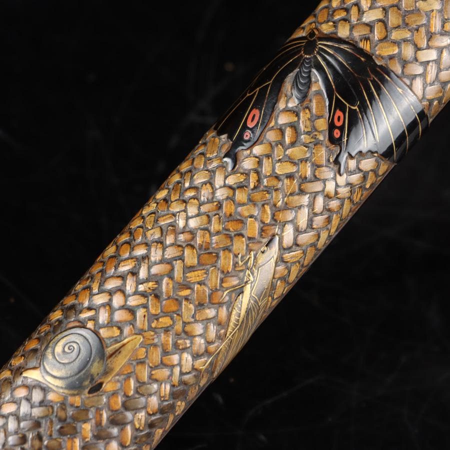 専用Y2978-1 竹編金銀象嵌金具蒔絵 煙管入れ 煙草入れ 〇吉銘　　　よ