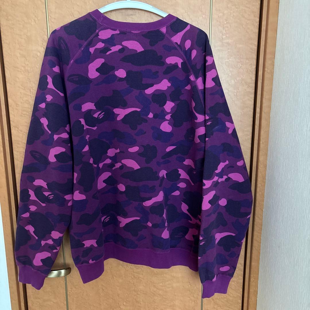 APE BAPEロゴ　ラインストーン　カモ柄　トレーナー　　パープル/L