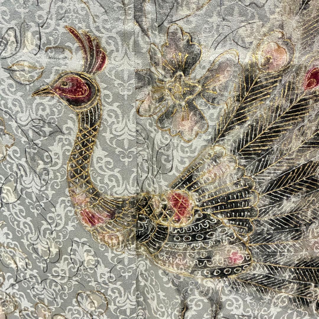 D120 訪問着 孔雀 蝶々 金彩 正絹 着物 袷 しつけ糸付き未使用極美品