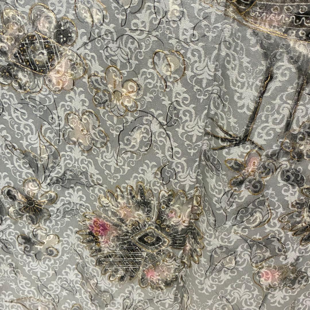 D120 訪問着 孔雀 蝶々 金彩 正絹 着物 袷 しつけ糸付き未使用極美品