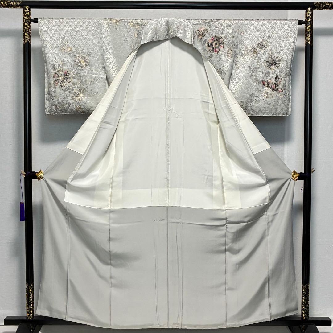 D120 訪問着 孔雀 蝶々 金彩 正絹 着物 袷 しつけ糸付き未使用極美品