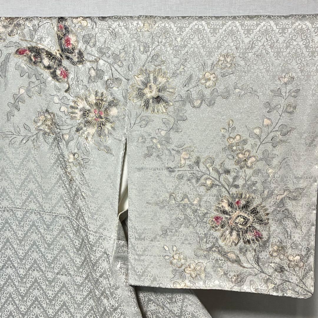 D120 訪問着 孔雀 蝶々 金彩 正絹 着物 袷 しつけ糸付き未使用極美品