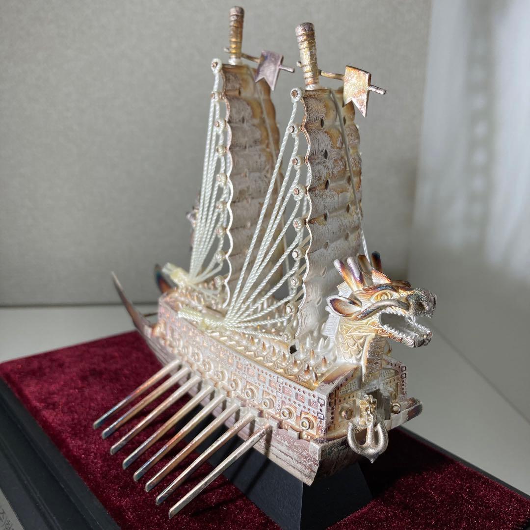 純銀99.9% 亀甲船置物 韓国造船記念品　韓国銀工芸品　ケース付き