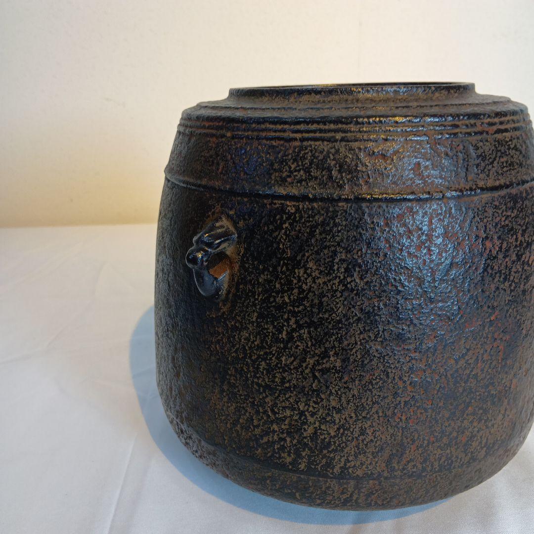 茶道具　南部盛岡(熊谷喜平作)面取風炉　 梵鐘釜、五徳一式　共箱　しおり付