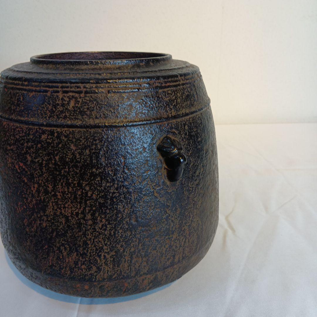 茶道具　南部盛岡(熊谷喜平作)面取風炉　 梵鐘釜、五徳一式　共箱　しおり付