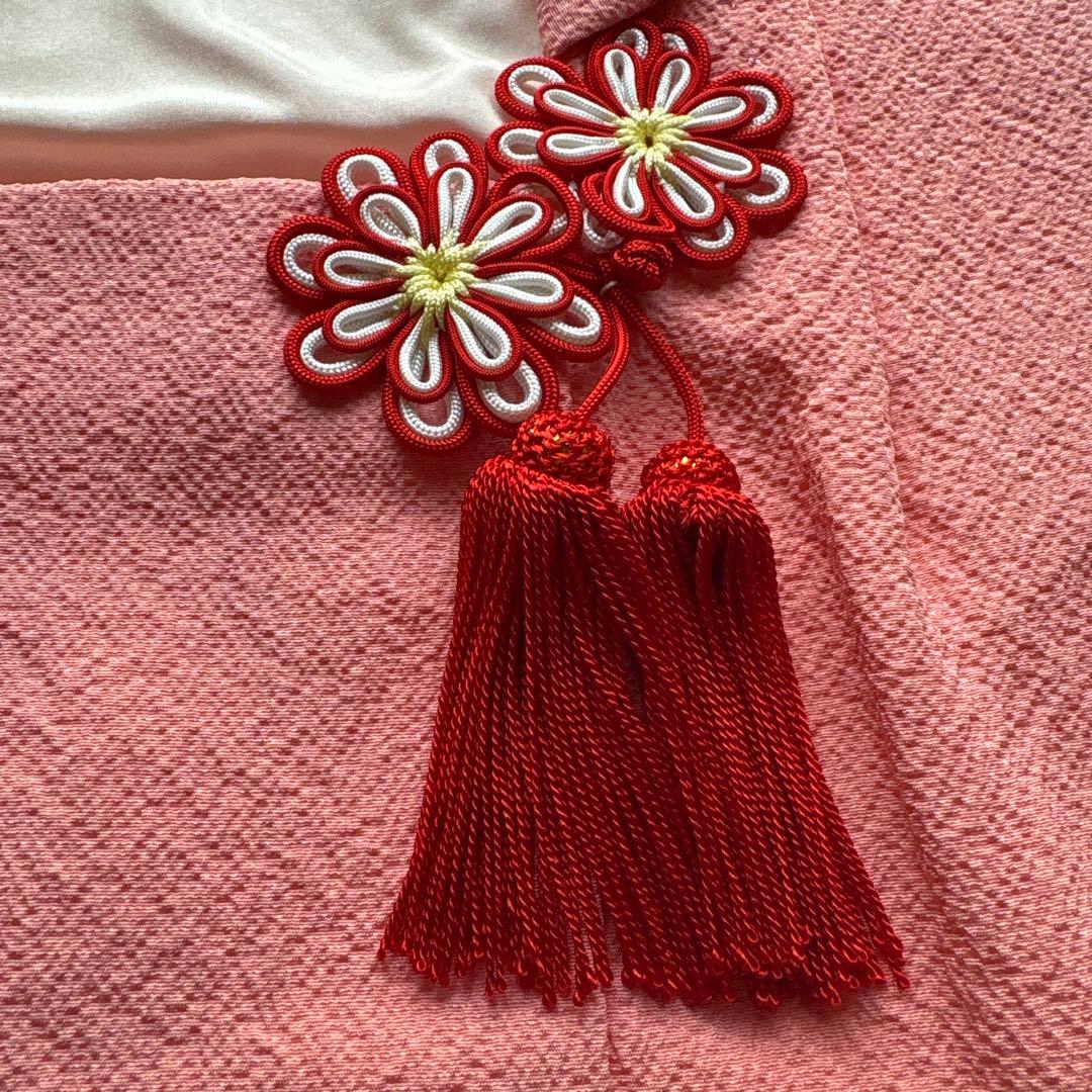 60 正絹？　真紅×小花柄　七五三着物セット　被布　3歳　日本製