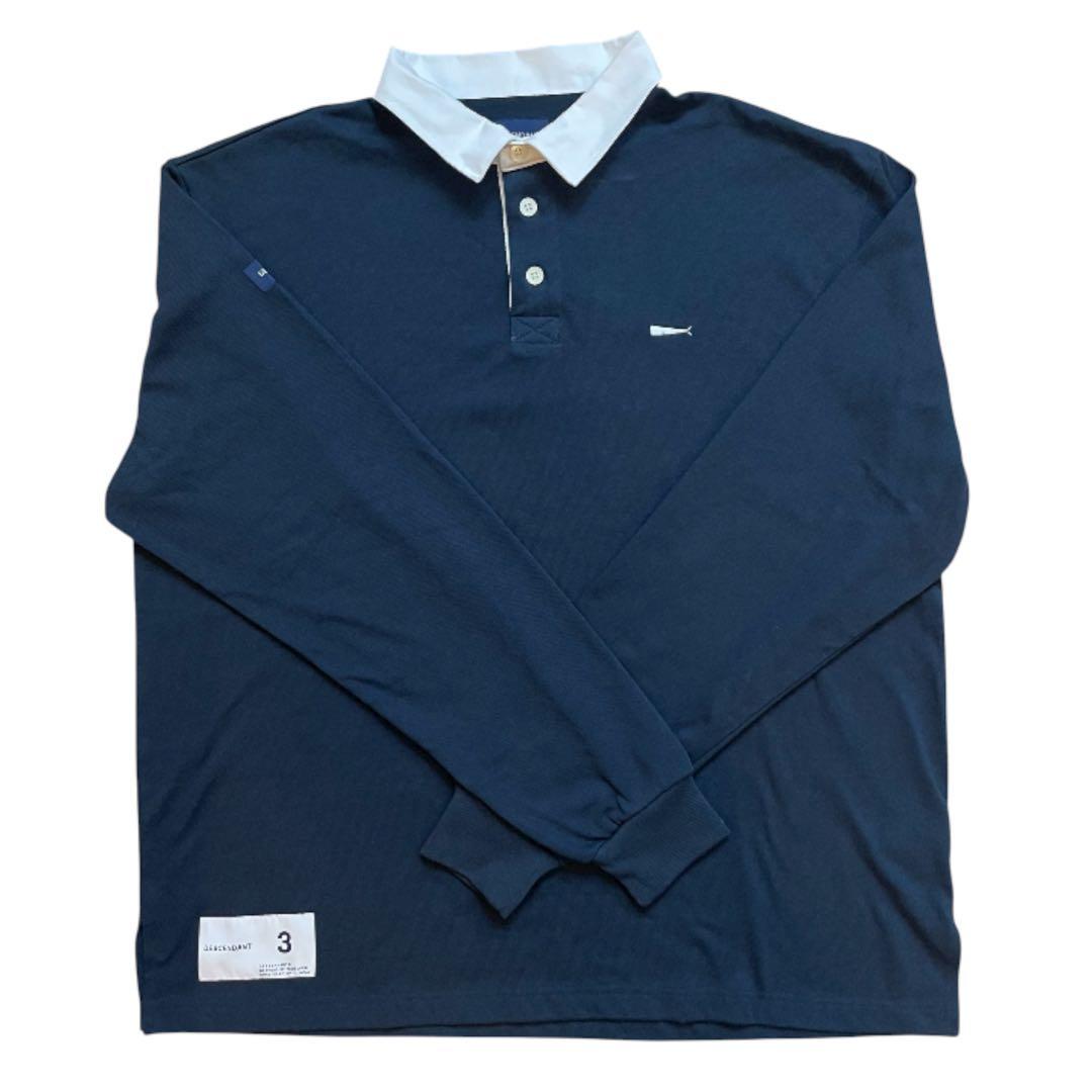[美品]DESCENDANT ネイビー 長袖ポロシャツ サイズ3