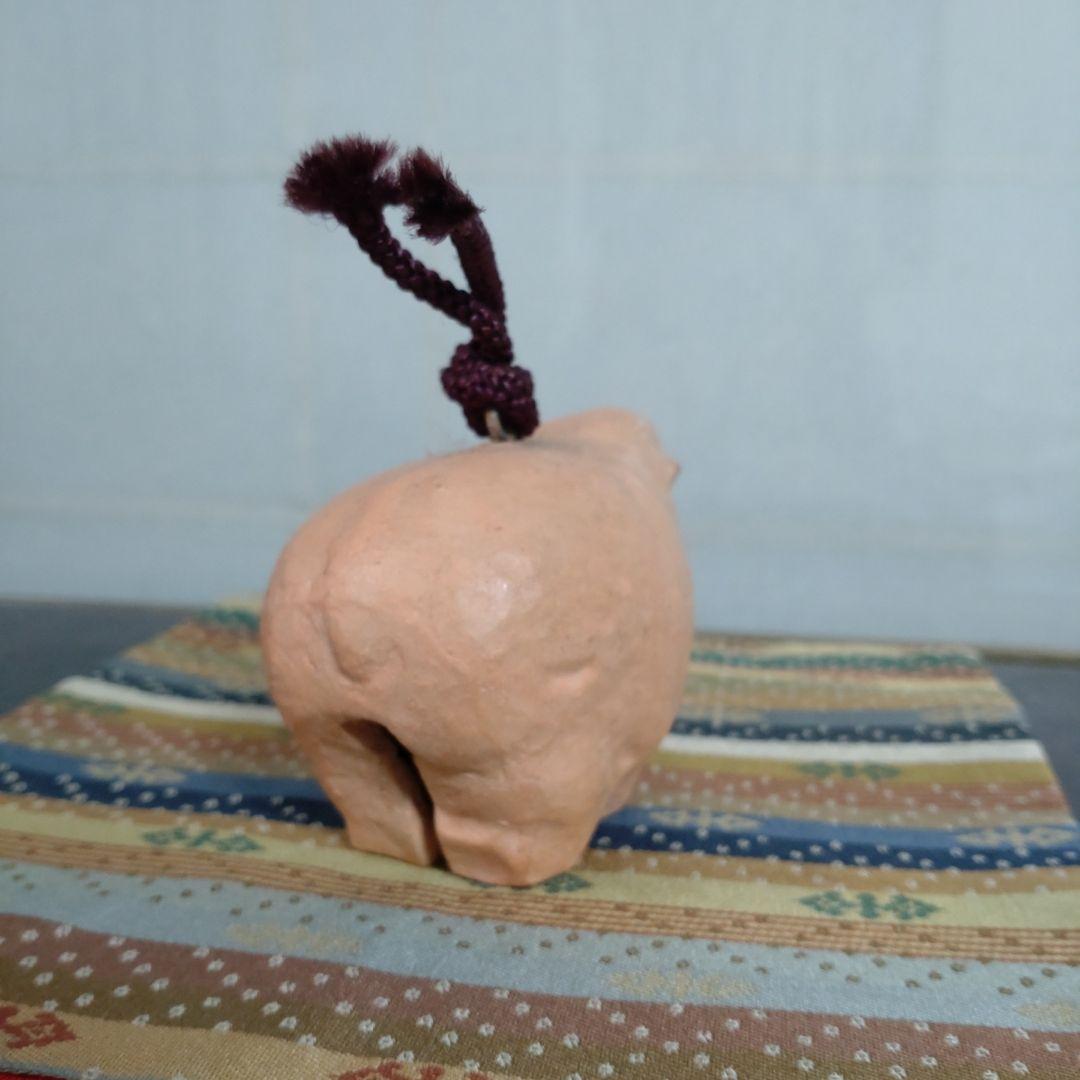 昭和の陶器 羊 土鈴紫色の紐付き