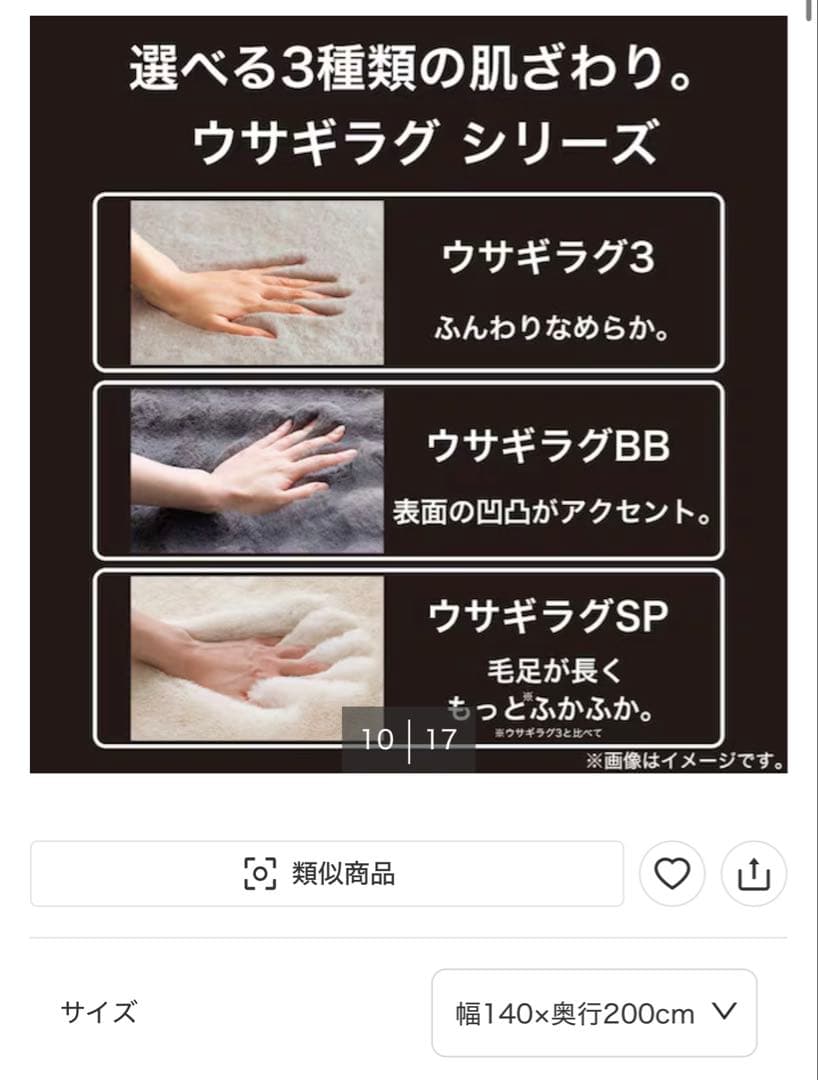 アクセントラグ(ウサギラグBB GY 140X200 ZG11)