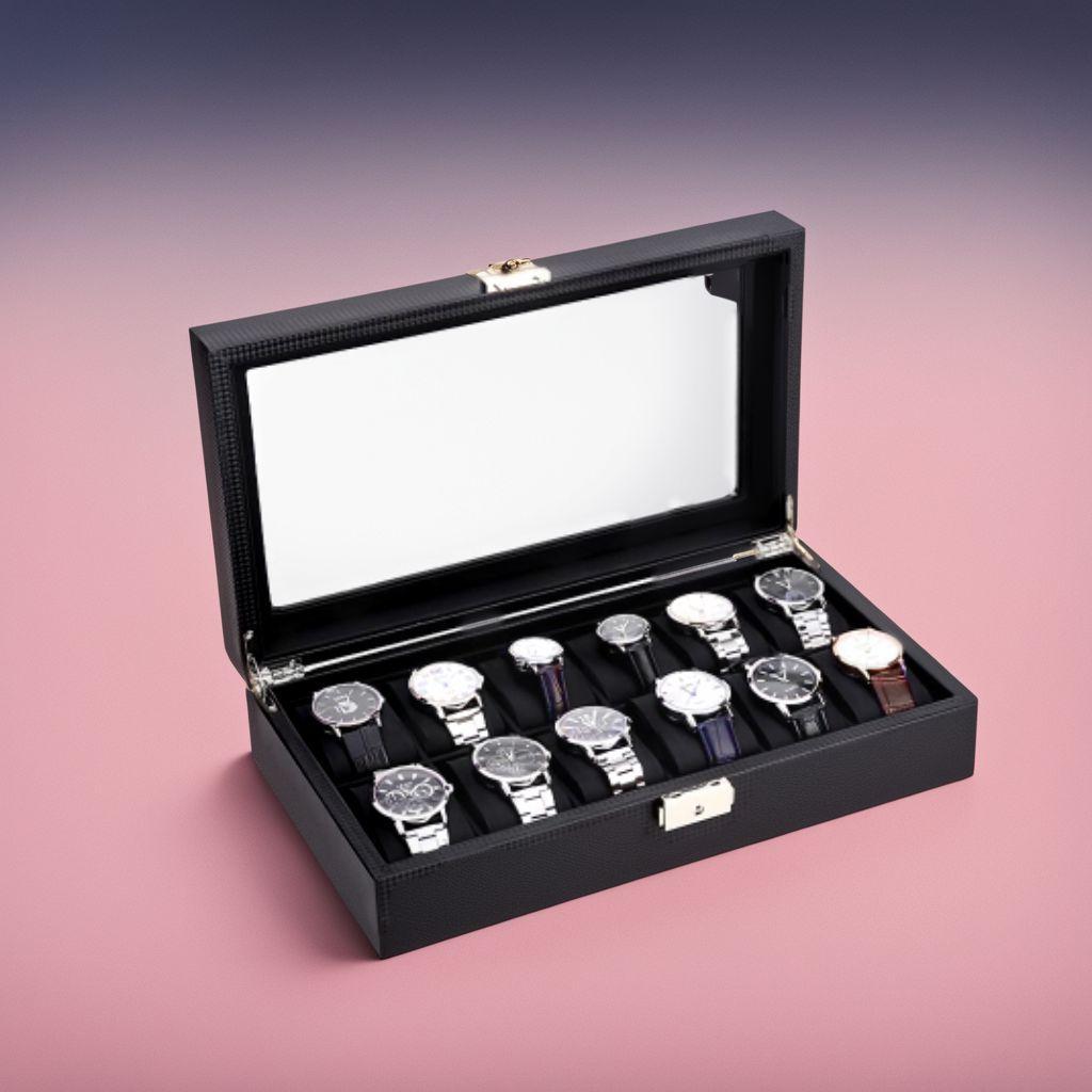 腕時計 12本 収納 高級感あふれるカーボンファイバー仕上げ