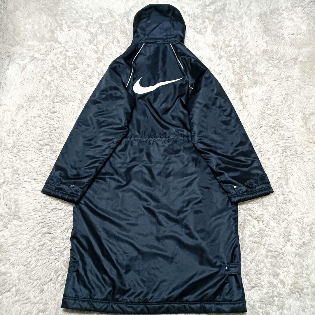 NIKE　ベンチコート　ロゴ刺繍　フード×裏地ボア起毛　XL　メンズ　ネイビー