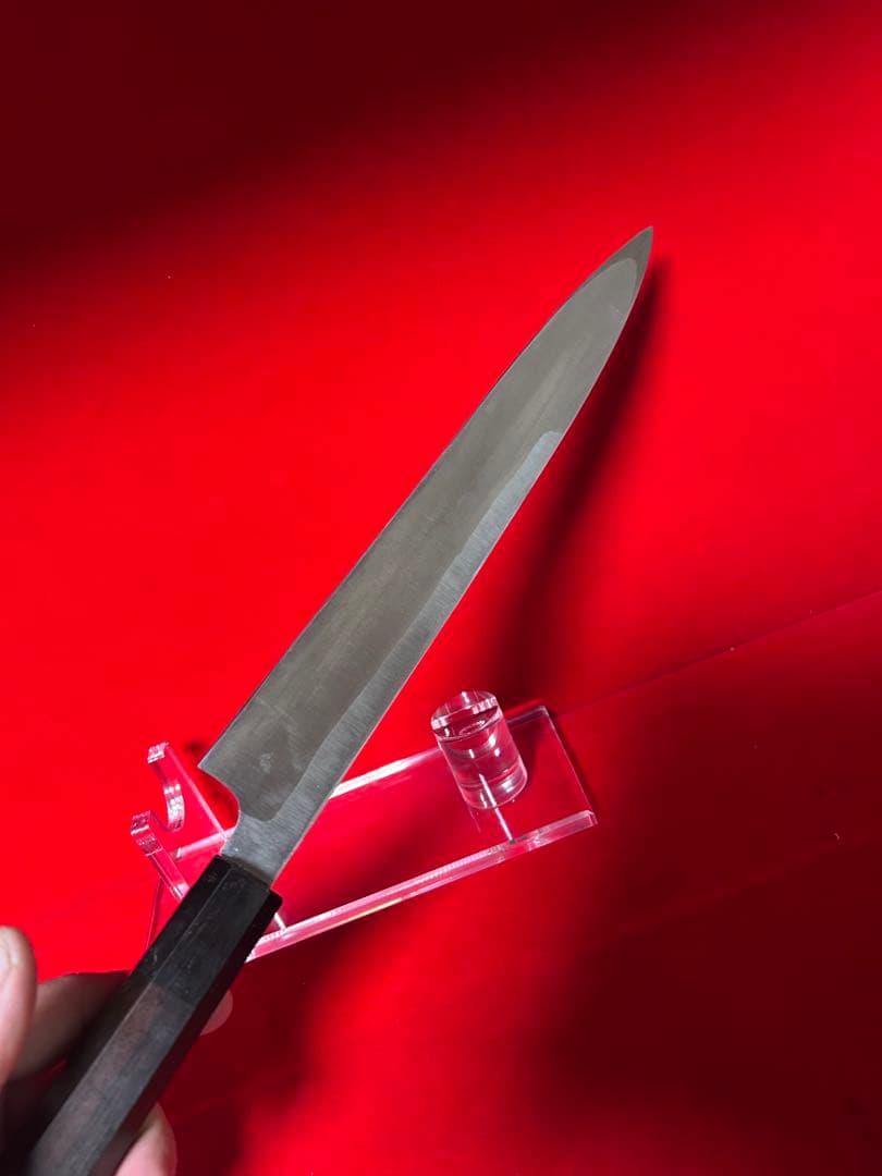 01541 包丁　柳刃　九寸　保勝　津軽打刃物　折り返し鍛錬墨流　地肌有　本刃付