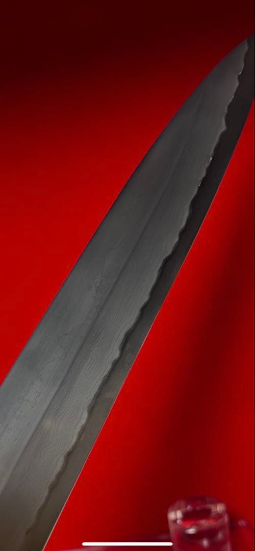 01541 包丁　柳刃　九寸　保勝　津軽打刃物　折り返し鍛錬墨流　地肌有　本刃付