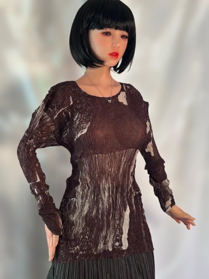 [希少] ISSEY MIYAKE しわプリーツ マーブルブラウントップス