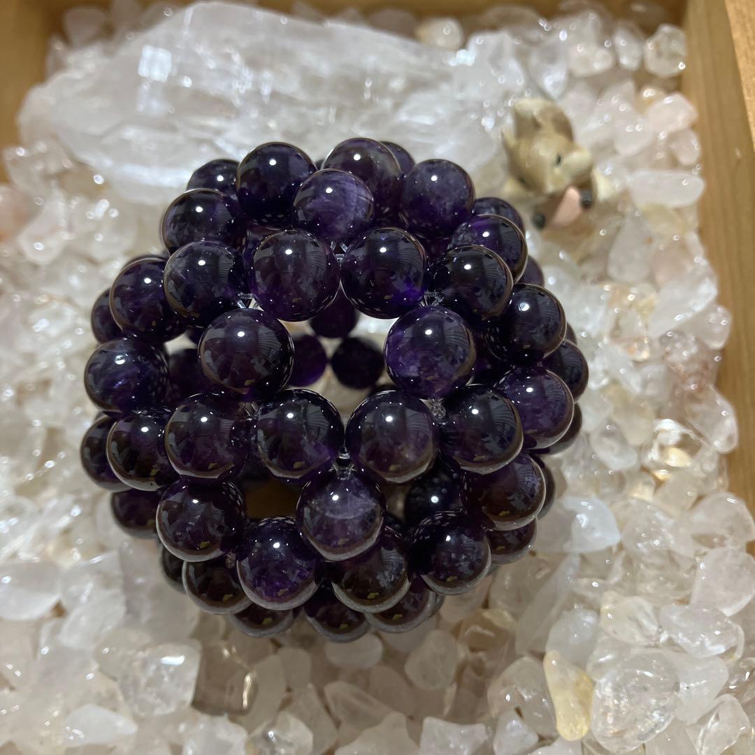 確認用【AM-10-1】神聖幾何学 フラーレン ザンビア産アメジスト10ミリ玉