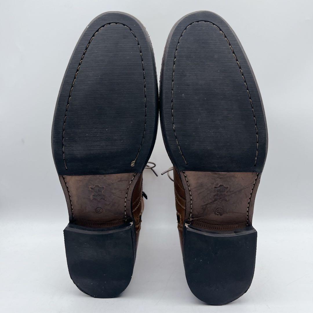 フープディドゥ ストレートチップ サイドジップ レースアップブーツ 茶 40