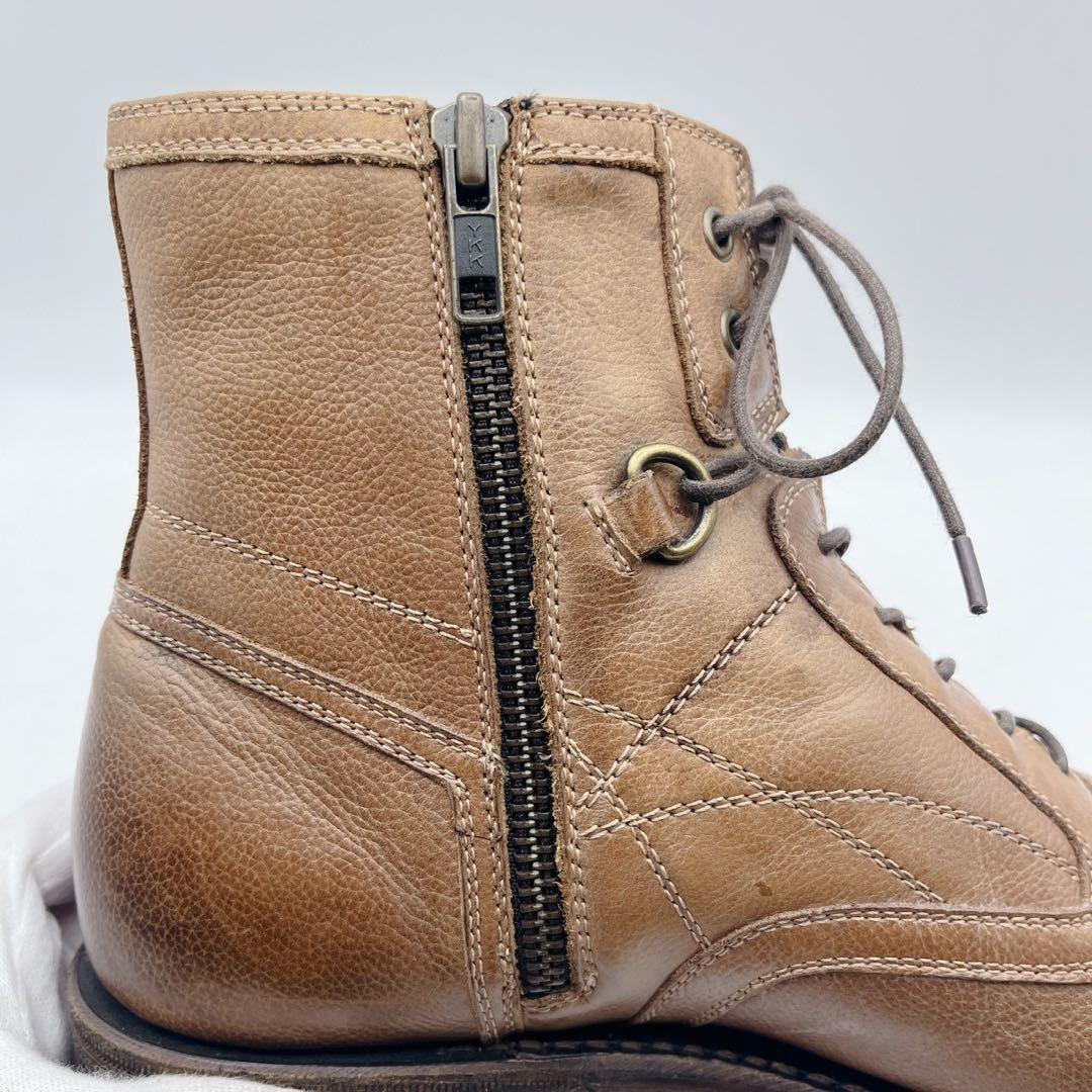 フープディドゥ ストレートチップ サイドジップ レースアップブーツ 茶 40